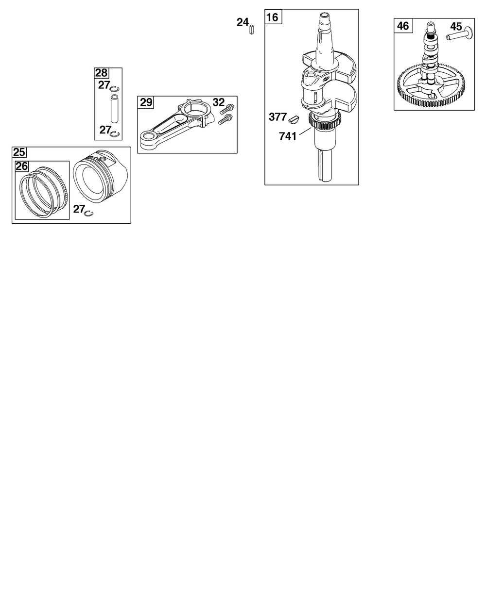 Crankshaft Group Diagram and Parts List for 40N877-0037-B5  Briggs and Stratton Engine